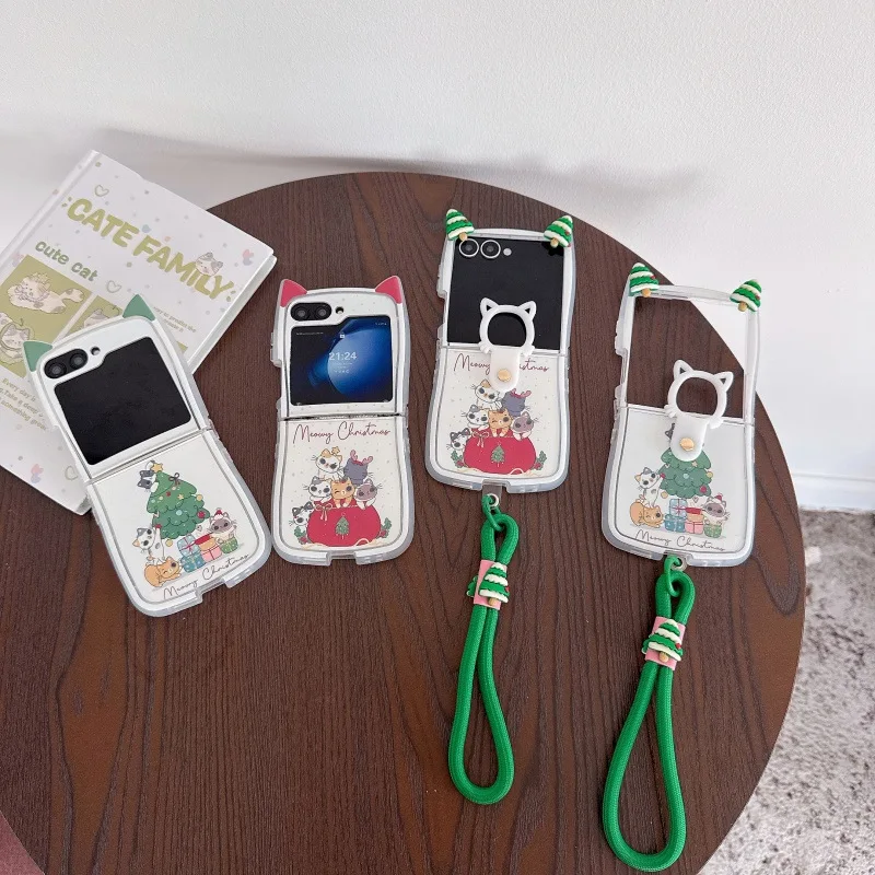 

Cat Ear Christmas Tree Cartoon for Samsung Galaxy Z Flip 7 6 5 4 Protective Back Cover for ZFlip5 ZFlip6 ZFlip7 Case Shell