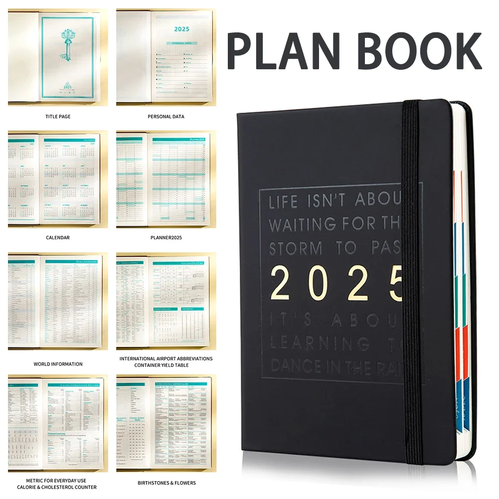 2025 كتاب الجدول الزمني الإنجليزي السنوي 365 يومًا مخطط دفتر إدارة الوقت المنظم التعلم اليومي مخطط الأهداف دليل الكفاءة