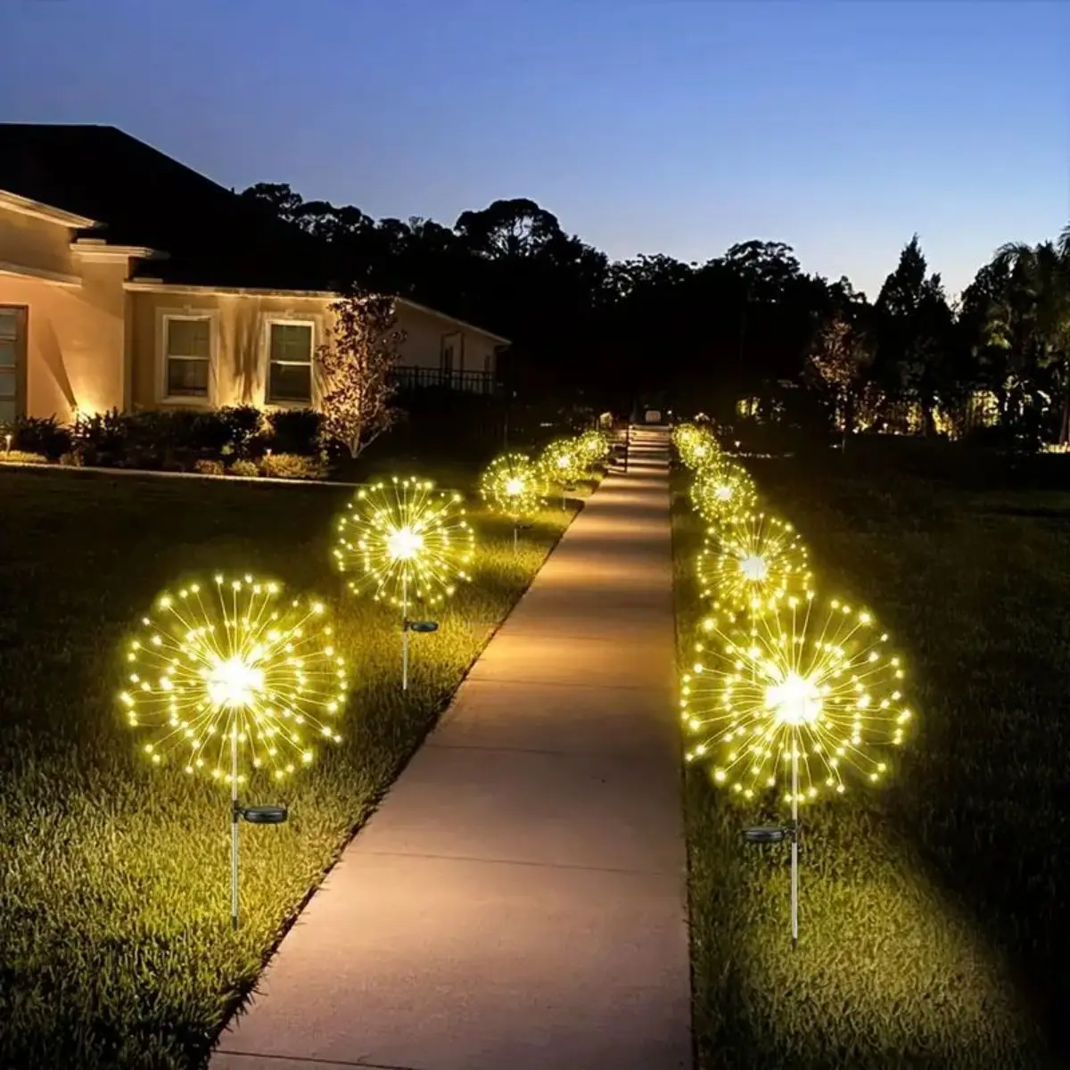 Luzes de fogos de artifício solares ao ar livre à prova dwaterproof água natal jardim decoração de casamento, ligar/desligar automático corda de fadas movido a energia solar paisagem lighti