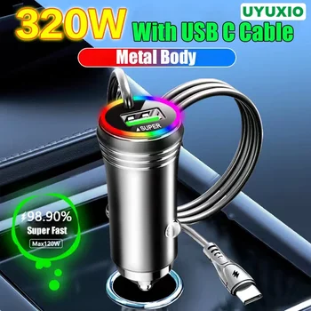 USB araç telefonu şarj adaptörü 2 in 1 ile tip C kablo süper hızlı şarj iPhone 15 14 iPad Samsung Huawei OPPO Oneplus Vivo