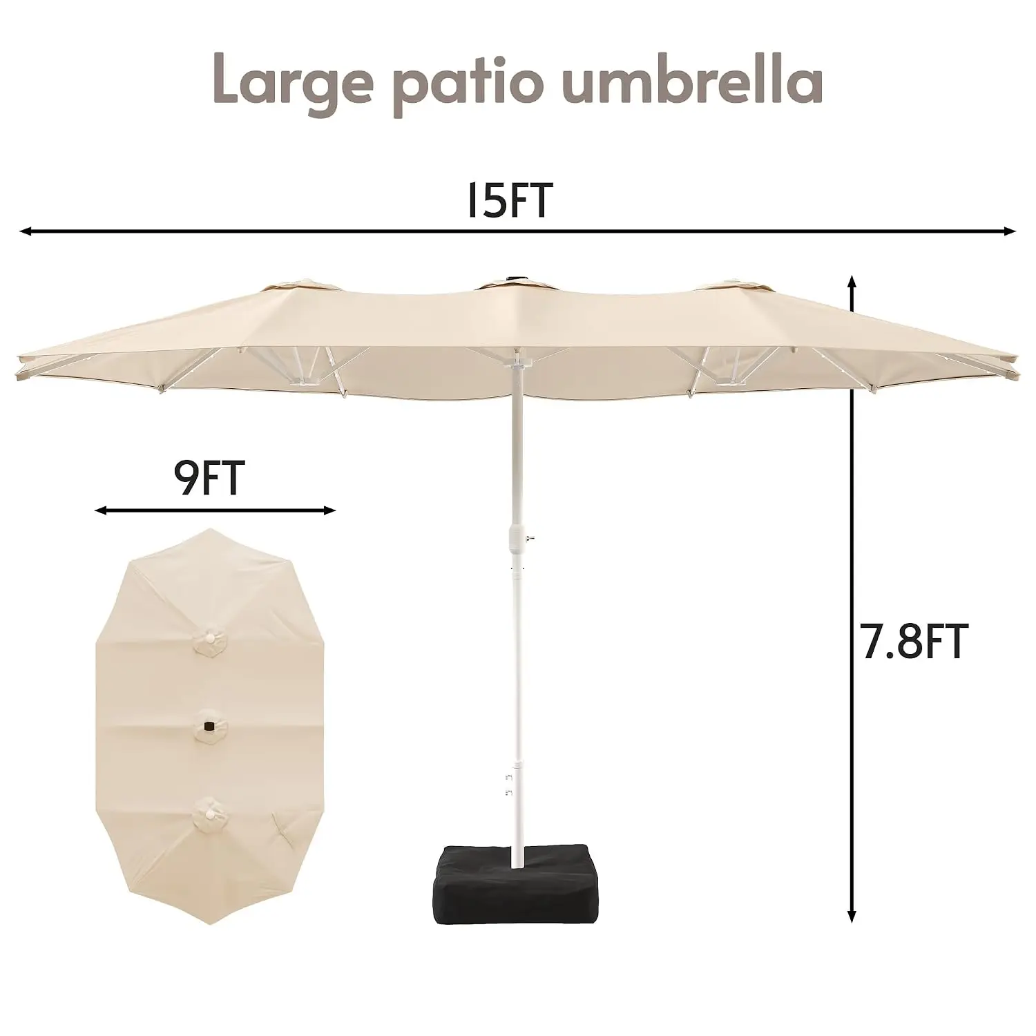 15ft Large Rectangular Outdoor Umbrella with Base,Champagne | Triple Umbrella Outdoor Patio with Solar Lights, Customized