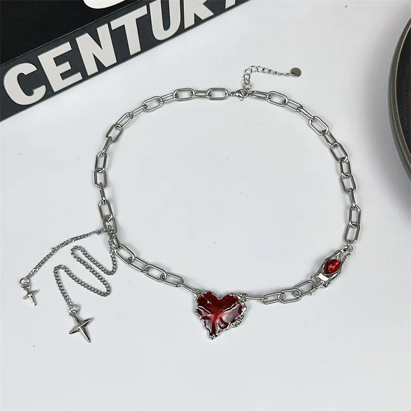 

Trend Heart-shaped Red Zircon Tassel Necklace For Women beautiful Luxury Jewelry New Fashion Gift 316L Stainless Steel