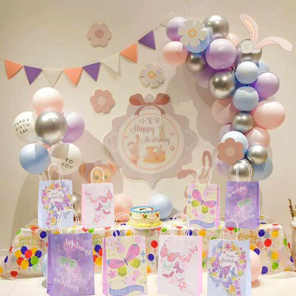 24pcs Butterfly Party Favors Flowers Gift Bags Butterfly Paper Bags With Handles For Baby Shower Supplies Birthday Decorations