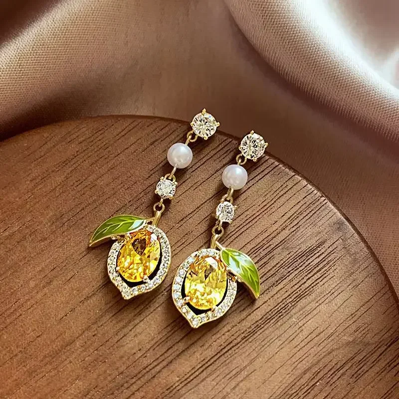 Exquisite Yellow Zircon Lemon Earrings For Women Fashion Personalized Daily Accessory Party Jewelry Birthday Anniversary Gifts