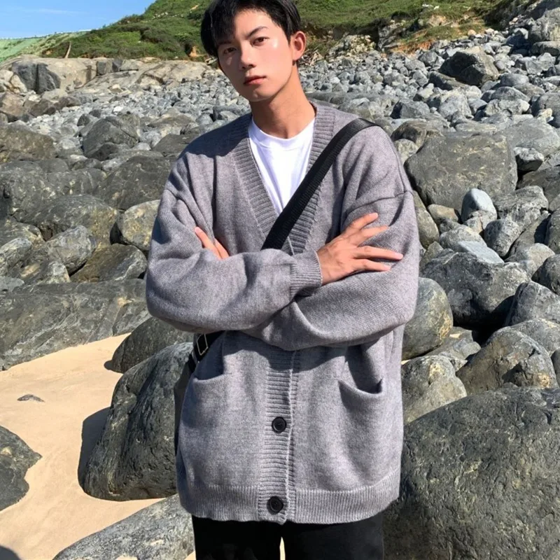 

Loose Fit Long Sve V-Ne Knitted Cardigan Men's Autumn Winter Thiened Polyester Fiber Casual Sle Outerwear Coat