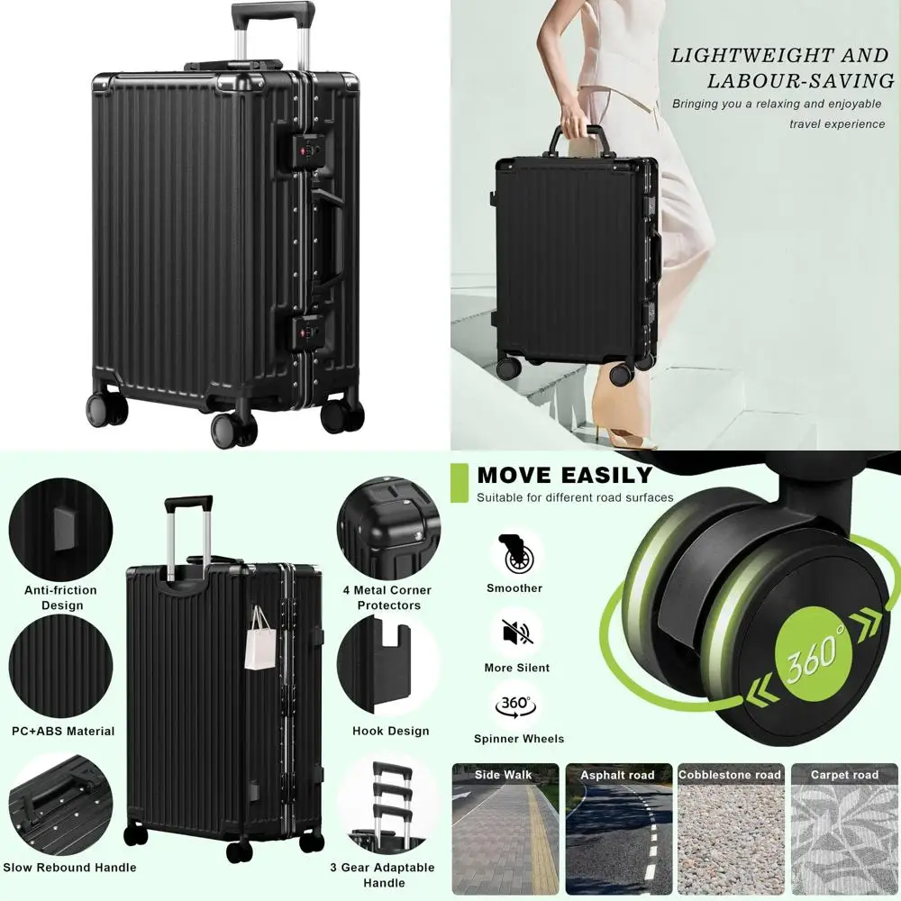 

20-дюймовый чемодан с двойным спиннером и твердым корпусом TSA Lock, алюминиевой рамой и дизайном без молнии для переноски в путешествиях