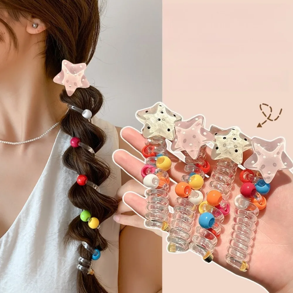 

Новинка 2023 года, детские цвета, модные прозрачные резинки для волос с телефонной линией, милые резинки для волос с сердечками и звездами для маленьких девочек, детские аксессуары для волос