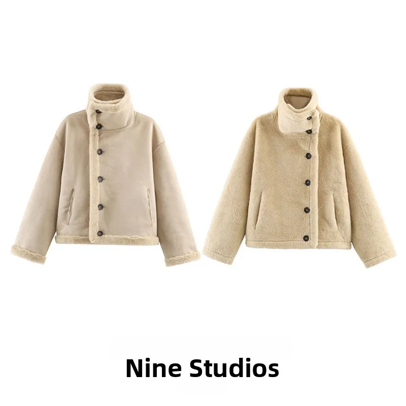 

Double-Sided Wear Woolen Jaet High Collar Loose Casual Women's Outerwear NINE ZAR 8490744 Faionable Versatile Ladies Coat