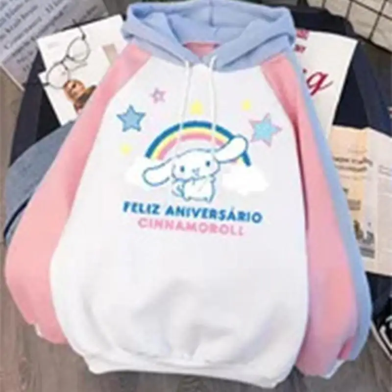 

Толстовка с капюшоном в стиле аниме Sanrio, свободные топы с длинным рукавом, пуловер на осень и зиму, мультяшная одежда в подарок для девушек