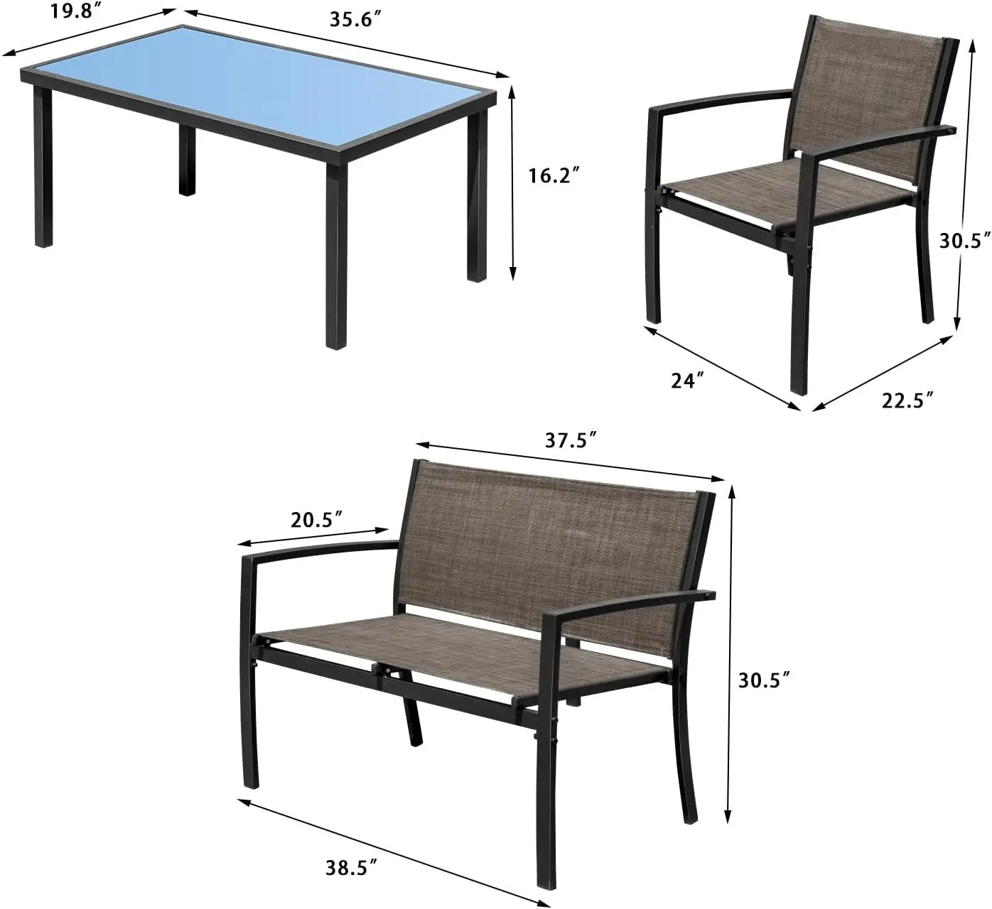 Conjunto de muebles de jardín al aire libre, juego de conversación de Patio, sillas de césped junto a la piscina con mesa de centro de vidrio, muebles de porche, 4 piezas