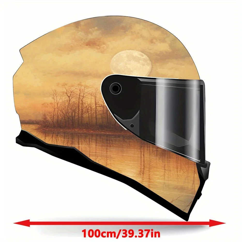 Minimalist and refined, natural beauty, sun lake, trees, art, motorcycle helmet decals - durable PVC, aesthetic decals for motor