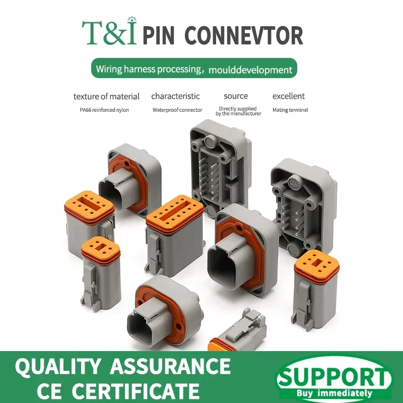 DT15-2P/4/6/8/12P Holes Deutsch Automotive Waterproof Connector Straight Pin PCB Panel Needle Seat Jacket DT06-6S