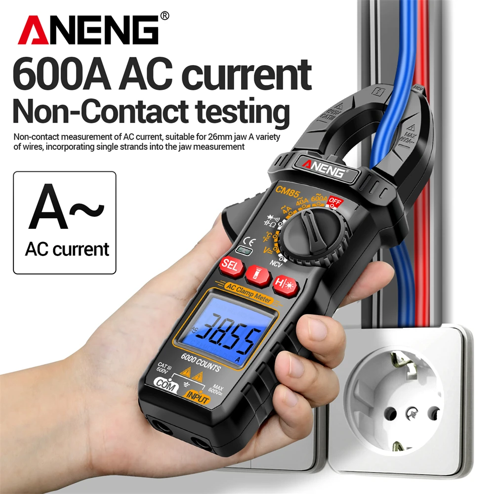 

ANENG CM85 AC 600A Clamp Meter Multimeter Digital Current Tester Ammeter 6000 Counts AC/DC Voltage NCV Car Amp Ohm Temp Tool