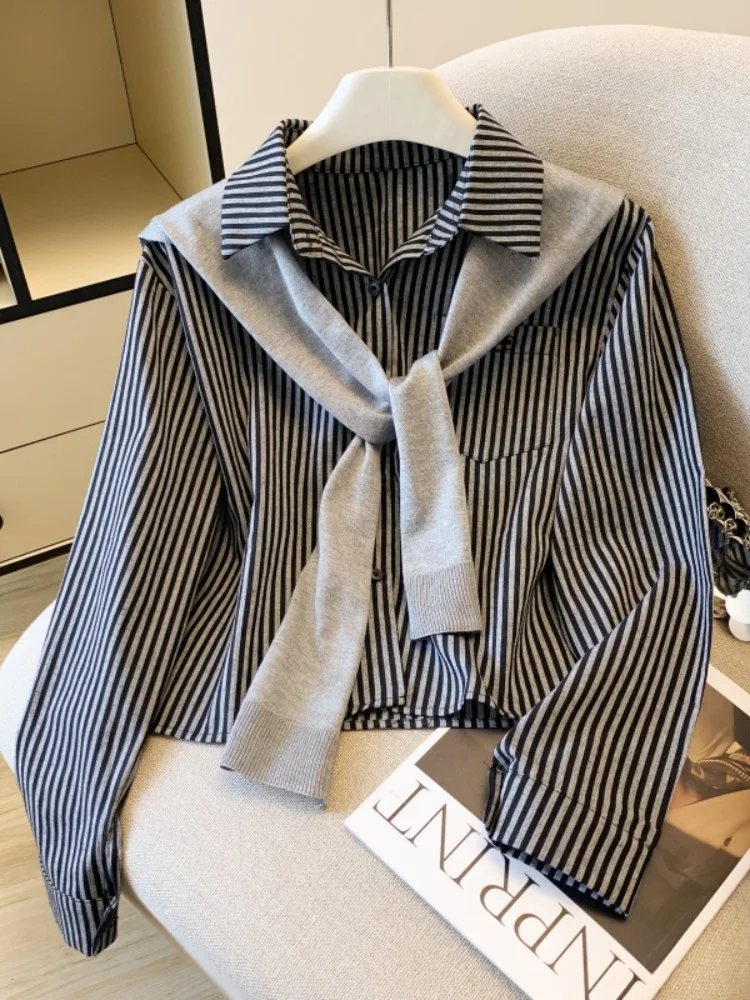 

Женская свободная рубашка с длинным рукавом и воротником, мягкая, уютная, в полоску, повседневная, весенняя новинка