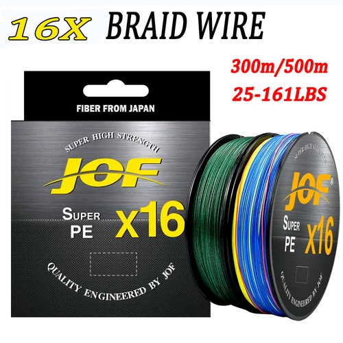 JOF 300/500M 16 hebras PE línea de pesca trenzada 25-161LB X16 multifilamento súper fuerte línea de pesca X-wire Core Japón Multicolor