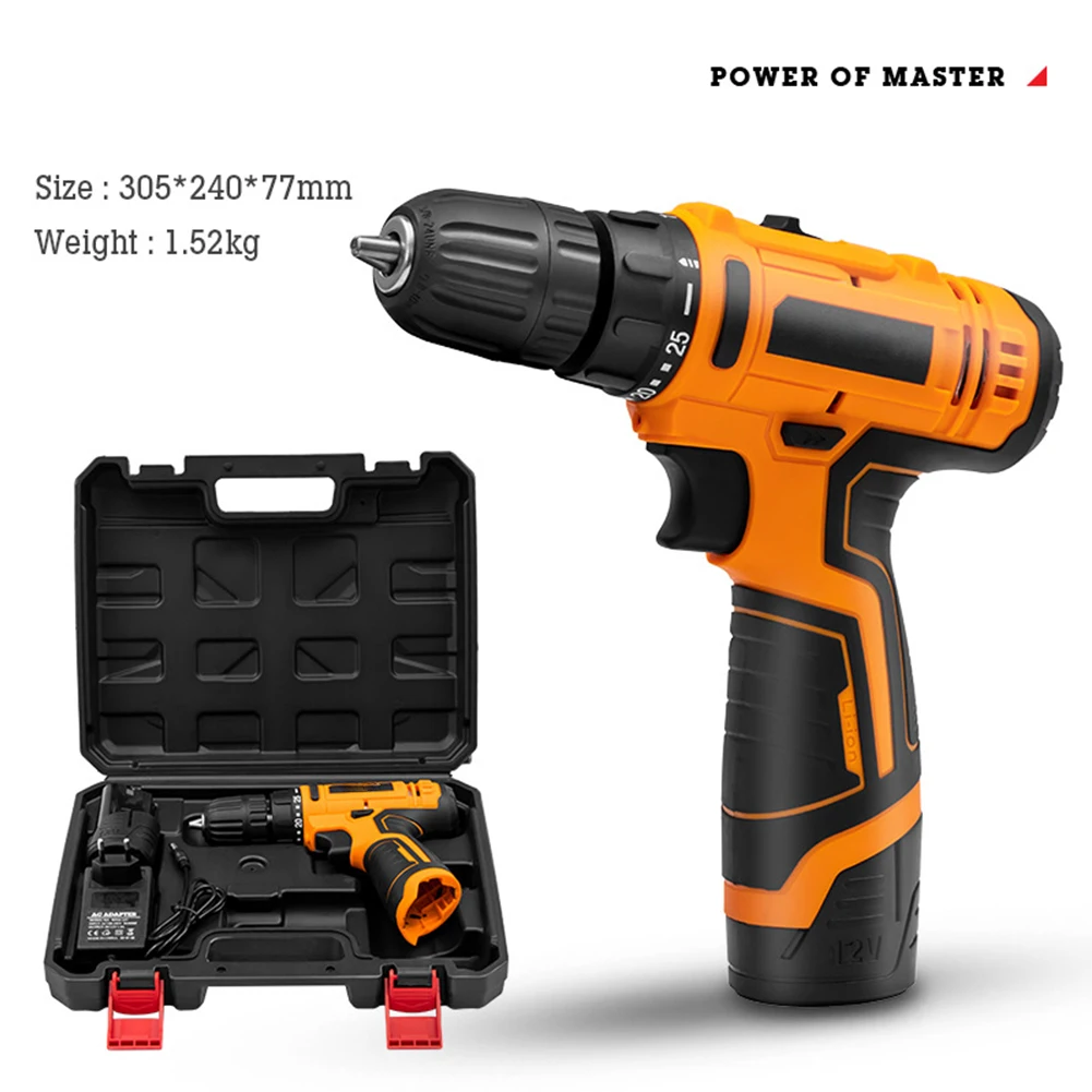 12V Cordless Electric Drill Screwdriver Household Multi-function 2 Speed Impact Drill Wireless Power Tool For Home Industry DIY