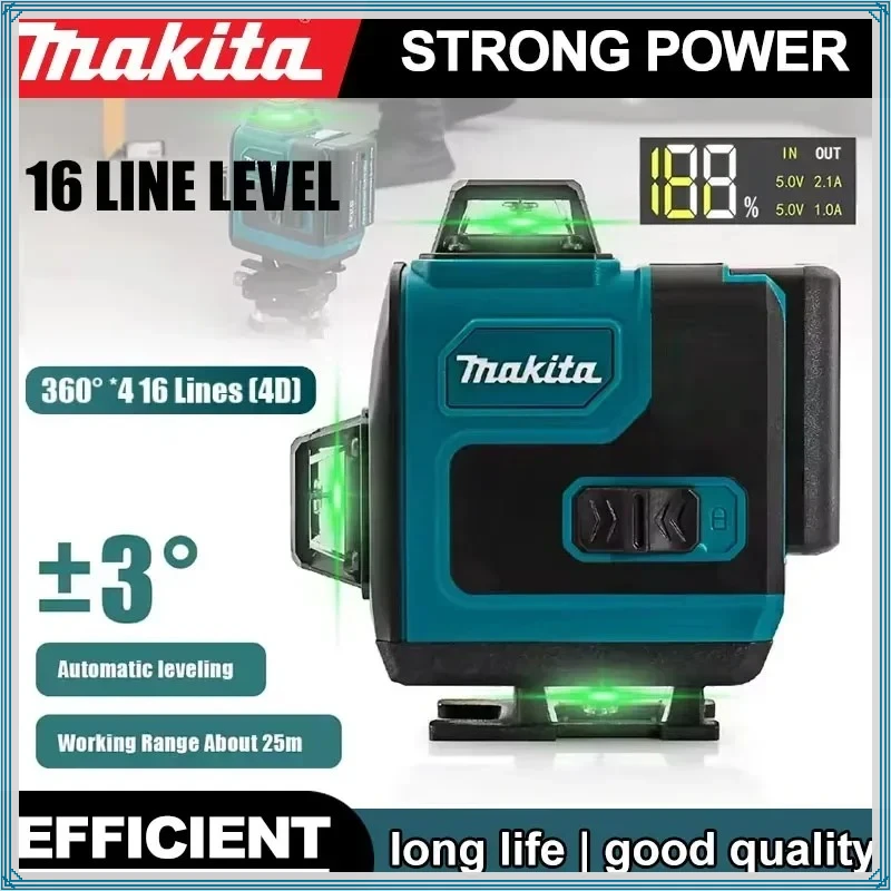 

Makita 16-Line 360° Horizontal Vertical Green Laser Level, High Precision, Wall-Mounted Portable Tool