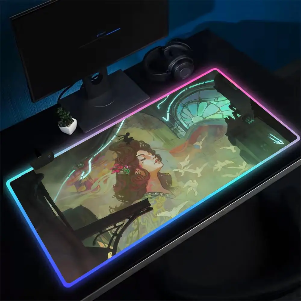 Crtoon A-Arcanes Mouse Pad Anime Gaming Mouse Pad LED Table Pads Backlit Rubber Desktop XXL Mousepad RGB Desk Mats