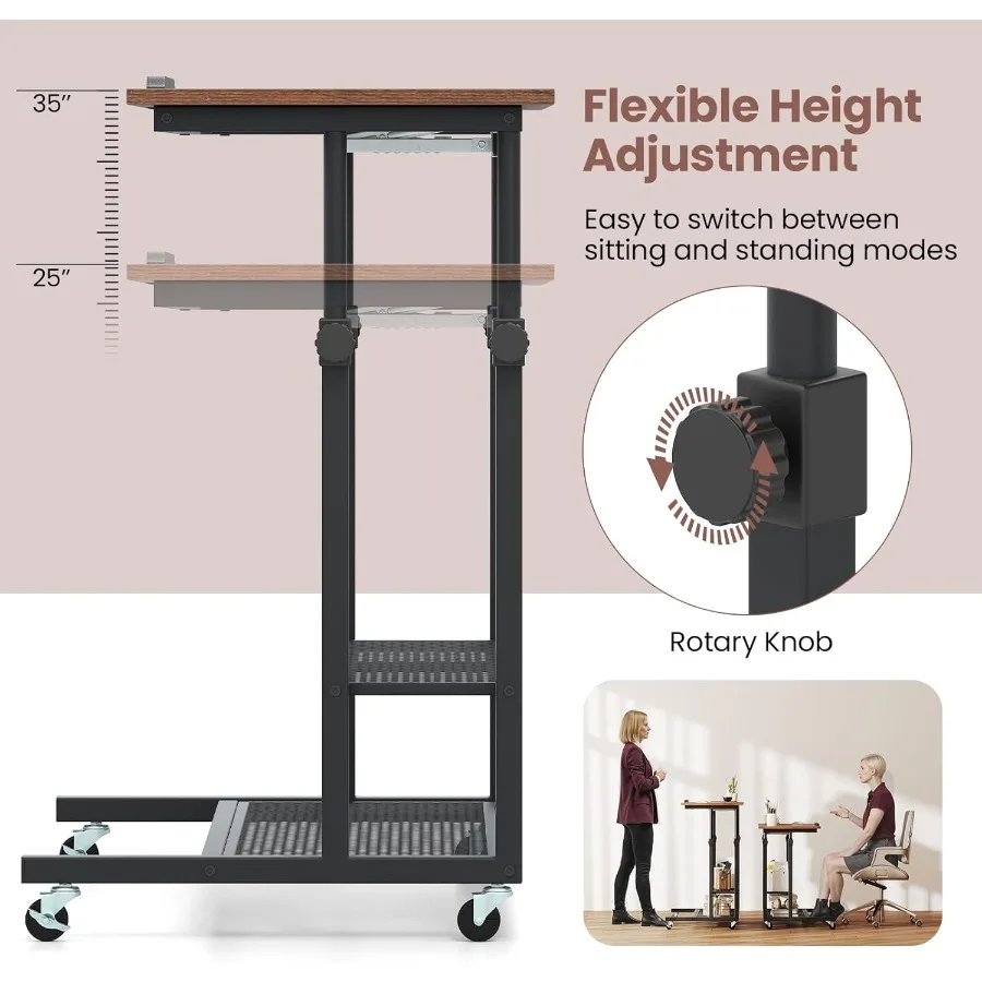 عربة مكتب الكمبيوتر المحمول مع ارتفاع قابل للتعديل مكتب الكمبيوتر المحمول يتميز بسطح الطاولة المائل وأرفف تخزين متعددة #4