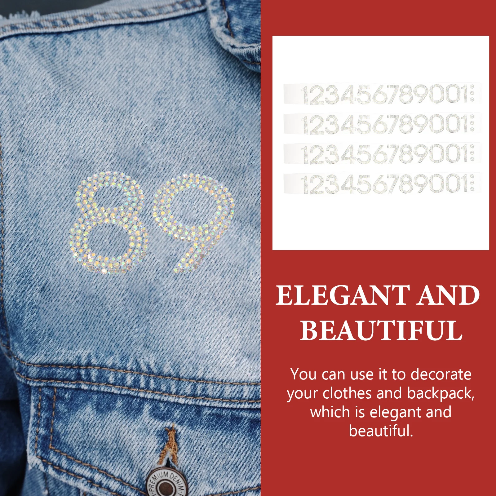 

40pcs Rhinestone Number Patches Digital Stickers Iron On Embroidered Appliques Clothes Accessories Craft Shoes Hats Elastic B