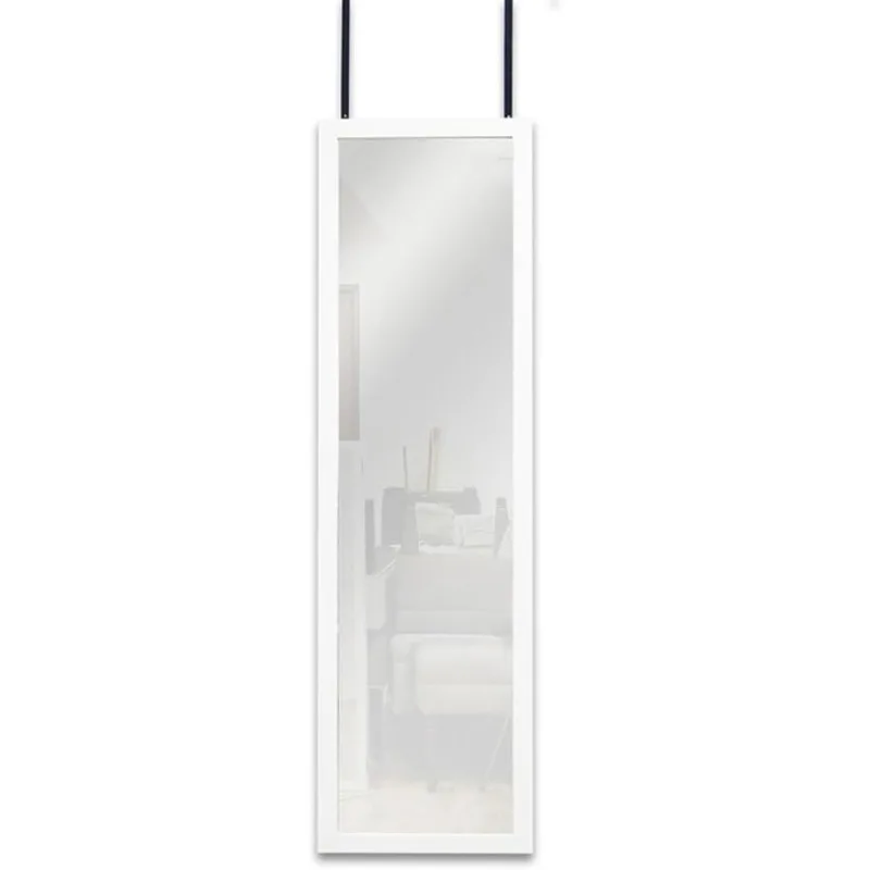 

Full Length Adjustable Over The Door Mirror White Wood Finish Hanging Instant Install Long Body 14" x 48"