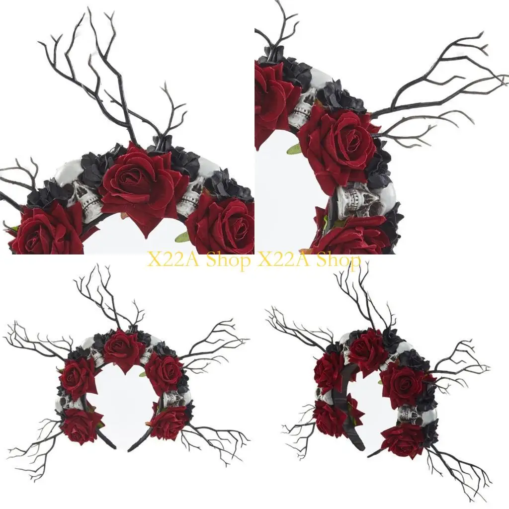 

Уникальные готические цветочные короны, повязка на голову с черепом, повязка на голову с веткой дерева, цветочная корона с