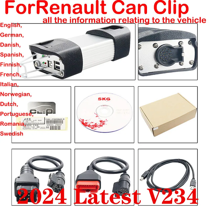 V234 For Renault Can Clip Suppport CAN-M Full system Auto Car Scanner update reprog Can Clip