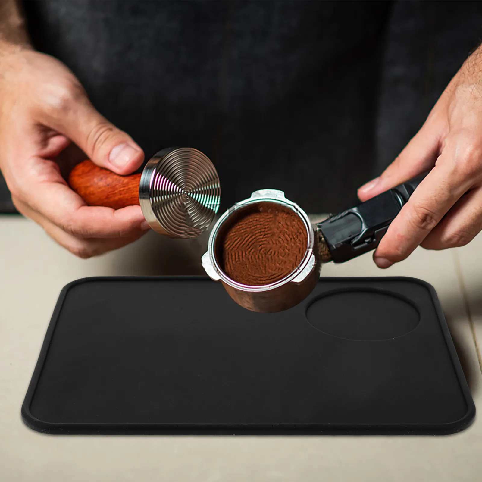 Non Slip Black Silicone Coffee Tamping Mat for Espresso Machines Countertops Home Kitchen Use Espresso Pad Black Silicone Mat