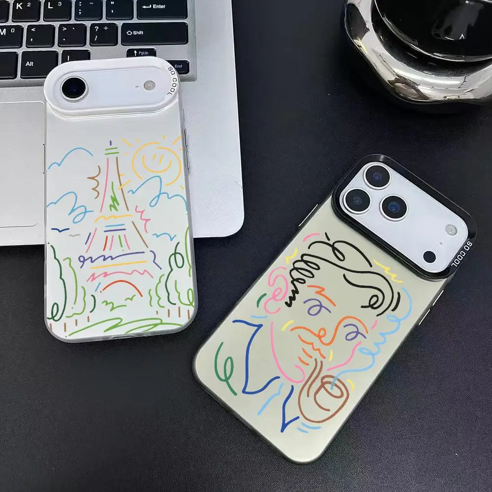 Artist Line Art Phone Case For iPhone 17 16 15 14 13 12 11 Pro Max Air multicolor Matte Laser Metallic Aurora Funda
