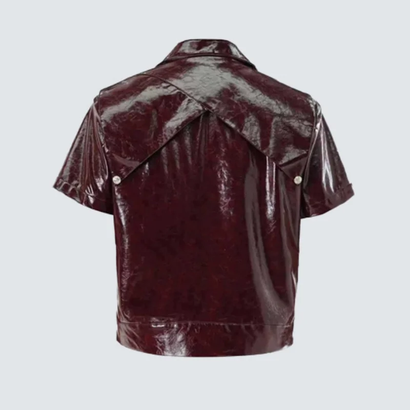 MWJLPWQ Glossy Cracked PU Sleeve Double-Layered Leather Jacket American Retro Patchwork Short Motorcycle Style Tops Autumn 20164