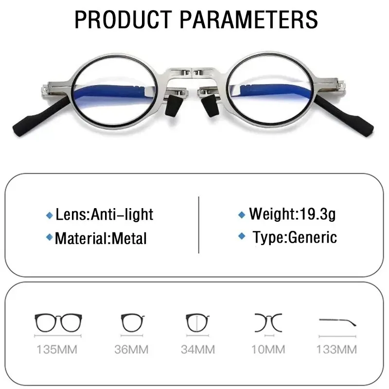 Folding Reading Glasses Anti-blue Light Metal Square Round Frame Portable Presbyopia Glasses for Women and Men  +1.0 To +4.0