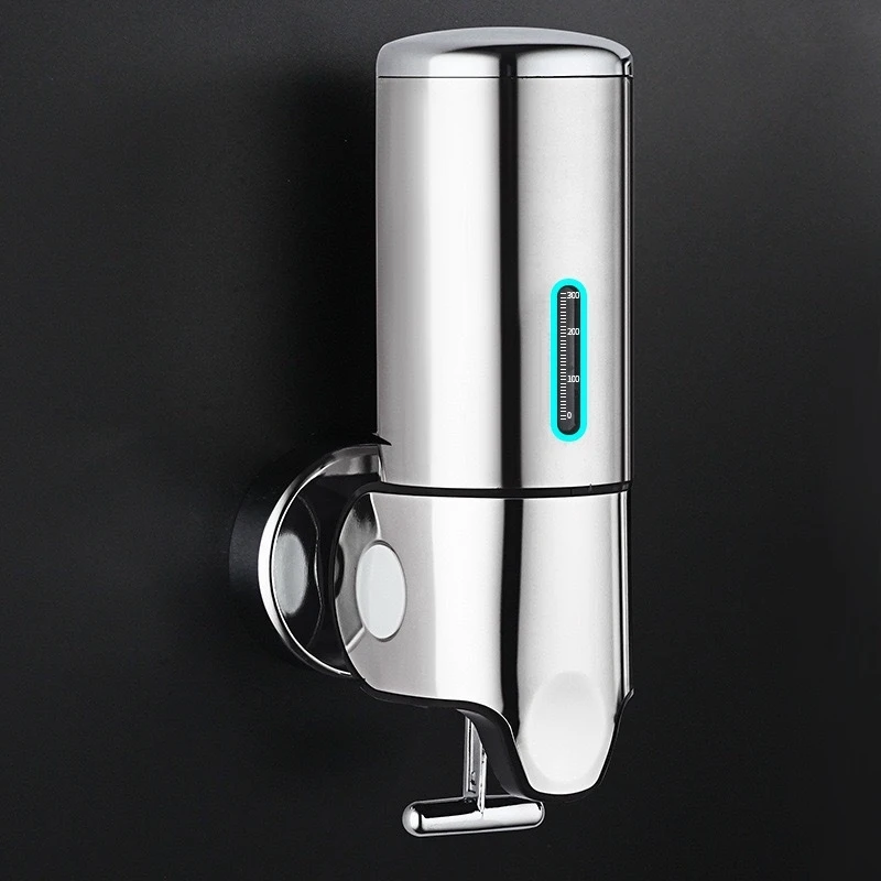 Stainless Steel Soap Dispenser Wall-Mounted Manual Press Shower Gel Dispenser Hotel Bathroom Electroplated Hand Soap Dispenser