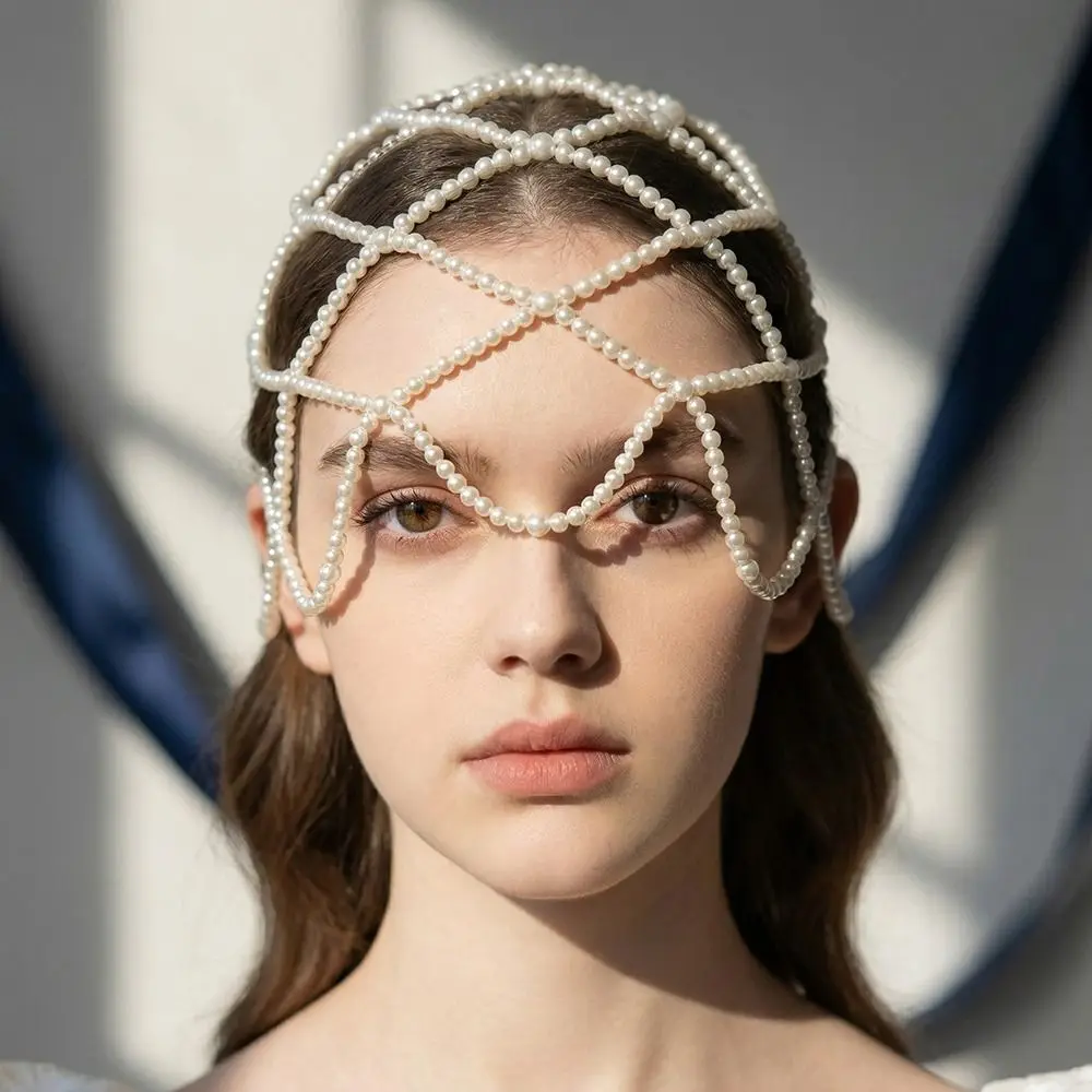 Hand-Made Pearl Hat Chain Fashionable Romantic Bridal Head Ornament Elegant Comfortable To Wear Mesh Hair Accessories
