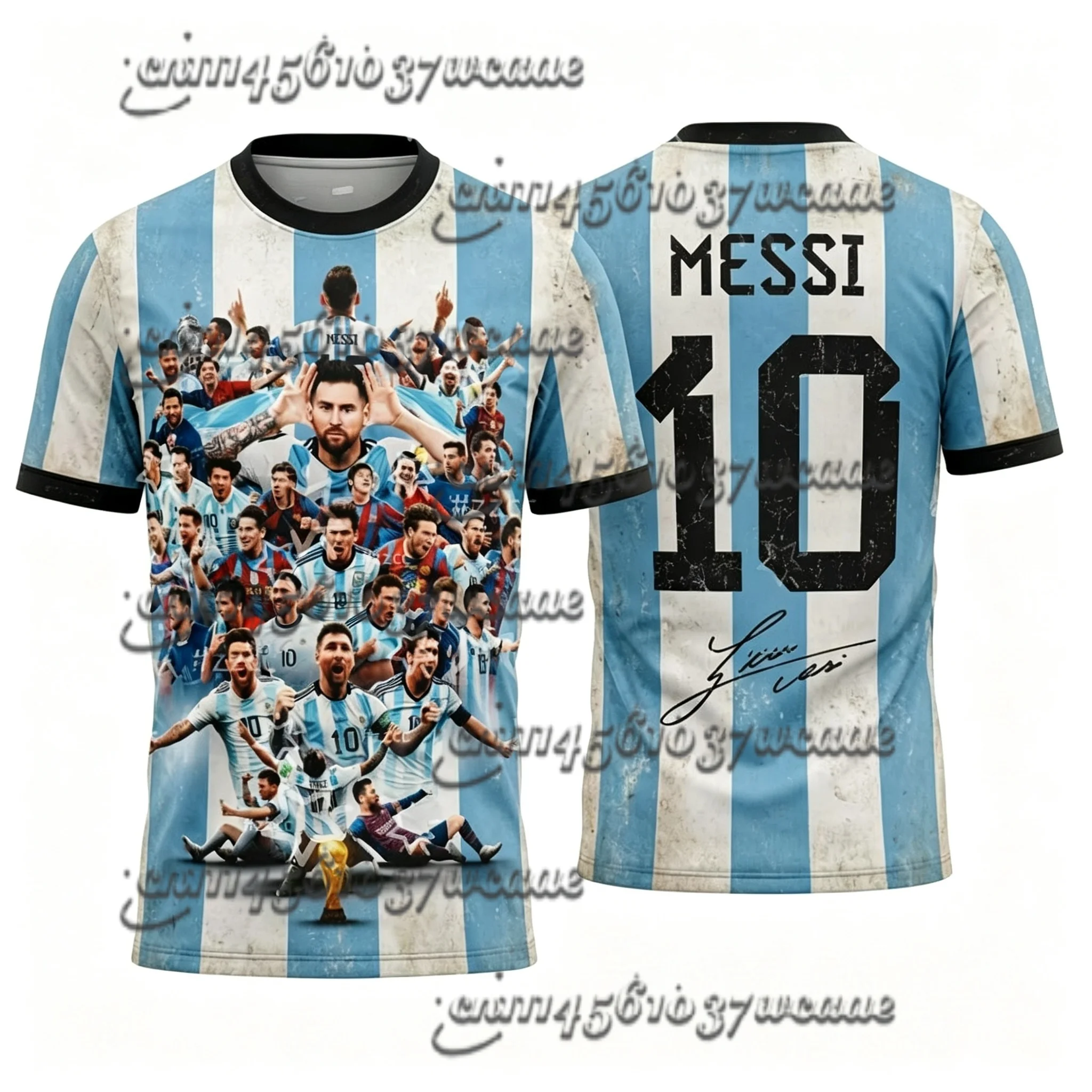 Nueva Camiseta de Verano con Diseño Exclusivo de Messi 10, Retrato con Beso, Collage, Estilo Retro de Argentina, para Aficionados y Familiares