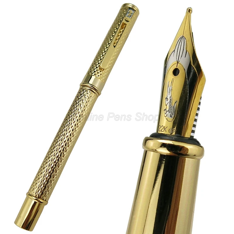 

Полностью металлическая перьевая ручка Crocodile 218, роликовая ручка Beautiful Ripples Pettern серебристого и золотого цвета для лучших канцелярских товаров c001