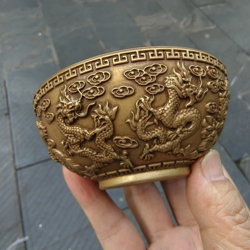Brass Kowloon Dragon Flying in the Clouds Ornament for Living Room, Entryway, , Office Decoration, Money Box, Home Craft Orn