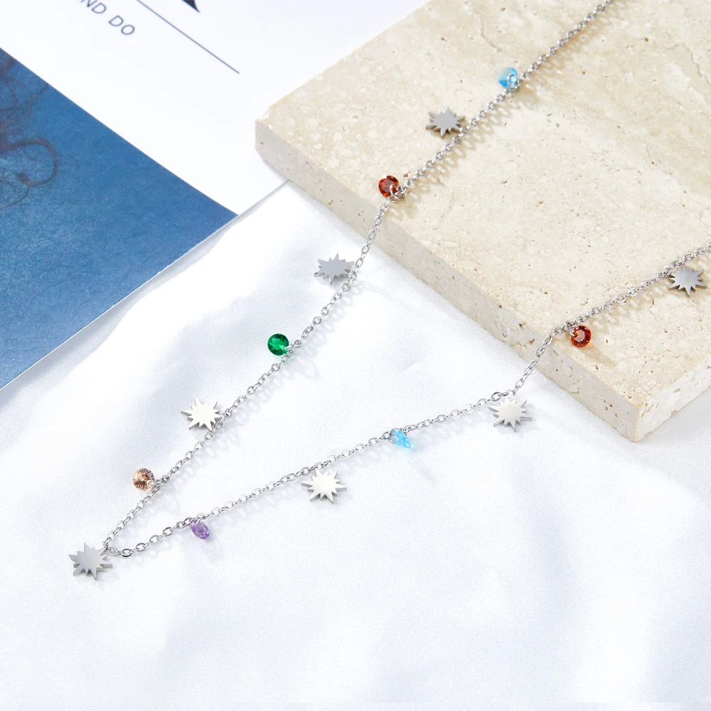LUXUKISSKIDS Stainless Steel Lightning Trendy Collier For Woman Beach Jewelry Vintage Romantic Boho Summer Star Chain Necklaces