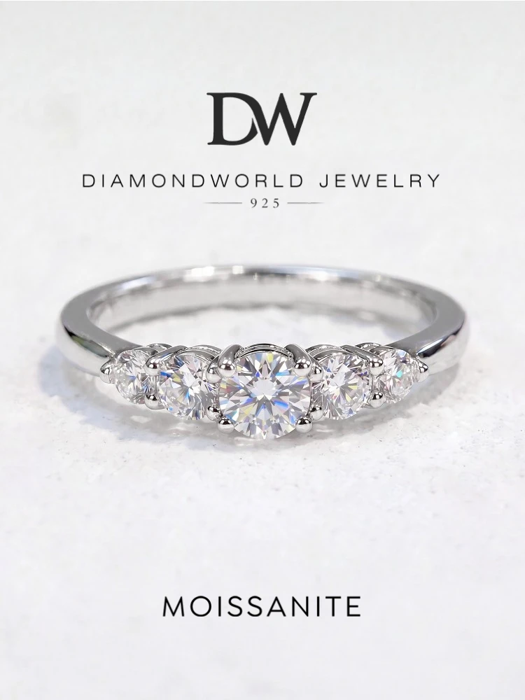 DWJ Real 0.1CT Classic Five Moissanite Diamond Wedding Engagement Rings for Women Original 925 Sterling Silver Fine Jewelry
