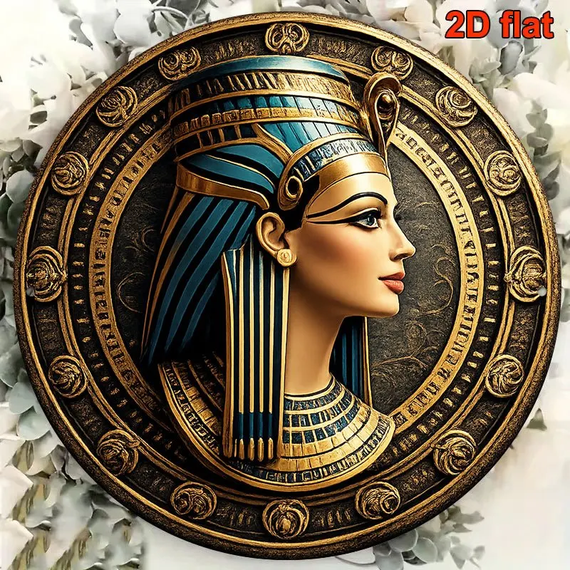 2D Flat - 1pc 8*8In/20X20Cm 2D Flat Round Sign, Vintage Plaque about Cleopatra, Ancient Egyptian Queen Decorative Sign, Suitable