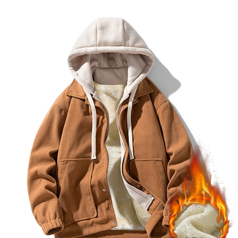 سترة سروال قصير من الصوف السميك للجنسين - سويت شيرت مزيف بغطاء للرأس مكون من قطعتين ملابس خارجية موضة خريف وشتاء #1