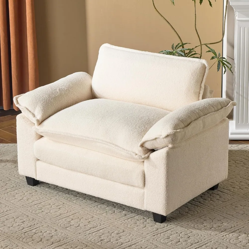 Cloud Teddy White Single Chair with Armrest