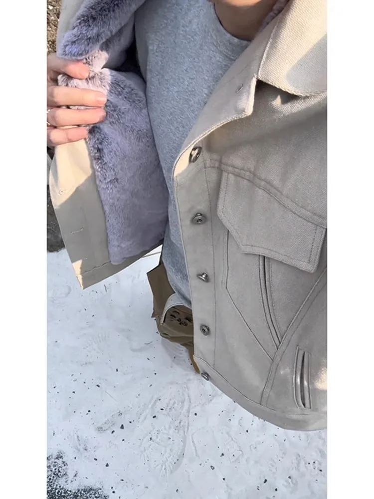 

Men's Canvas Jaet EME "Long Ear Light" 60Z Military Sle Waed Faux Rabbit Fur Cotton Coat Autumn Winter ort Quilted