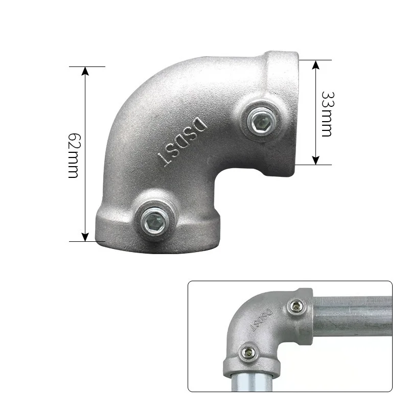 4pcs 32mm round aluminum alloy connector simple cloth wardrobe metal joint galvanized pipe iron tube elbow tee connector
