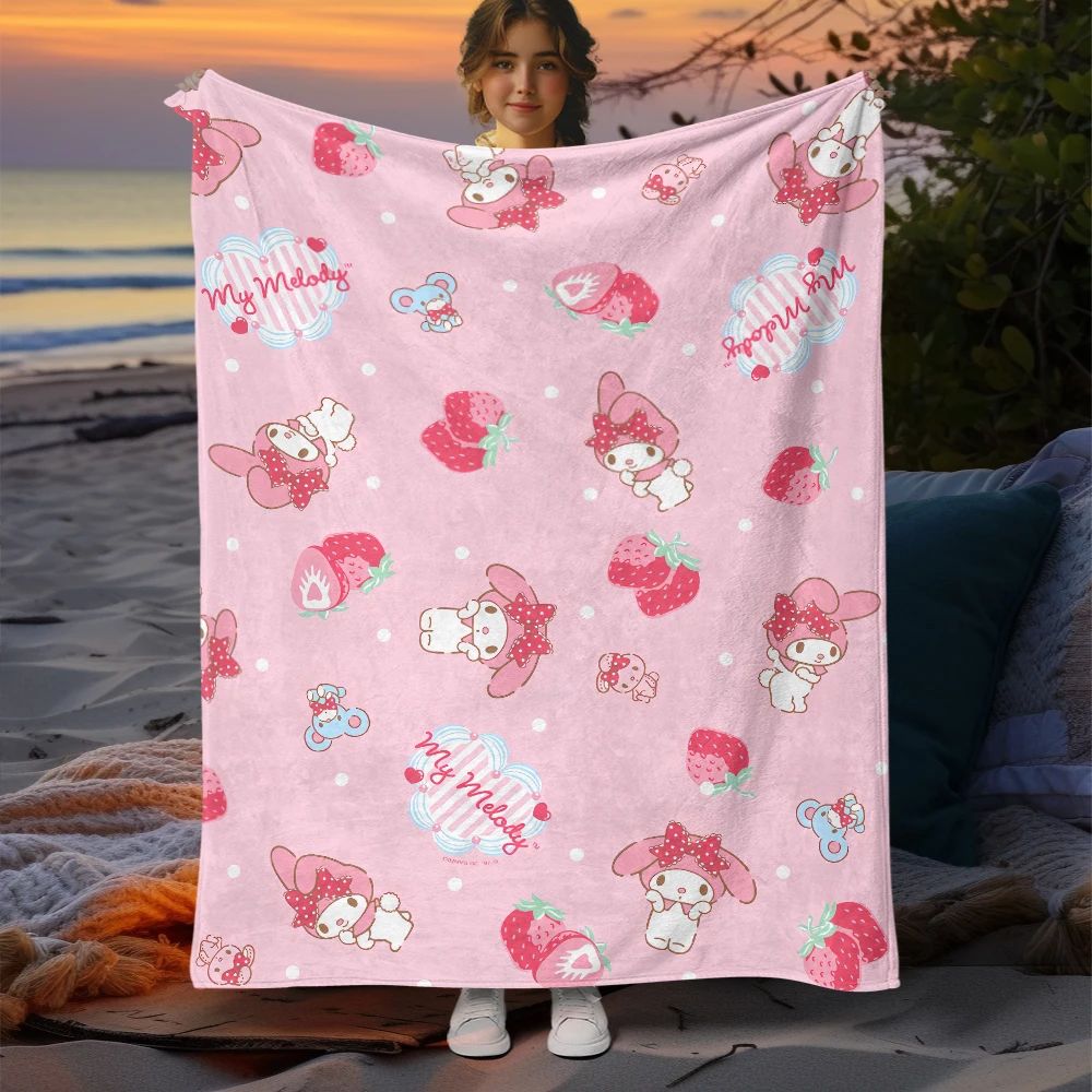 My Melody Sanrio Cartoon Printed Flannel Blanket.Sofa .Bedroom.Bed Home Office Nap Blanket Car. Travel Picnic Blankets Gift