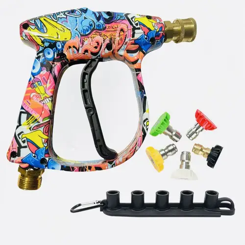 Imagen 1 del producto Pistola de limpieza de alta presión, pistola corta para máquina de limpieza eléctrica con conector rápido de 1/4 pulgadas, M22-14 A, Base de almacenamiento/5 boquillas