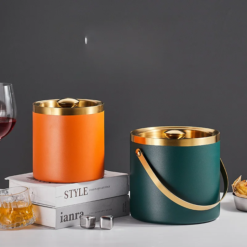 Large Capacity Ice Bucket  Stainless Steel Ice Bucket Vacuum Insulation With Lid Cold Insulation Professional Insulation