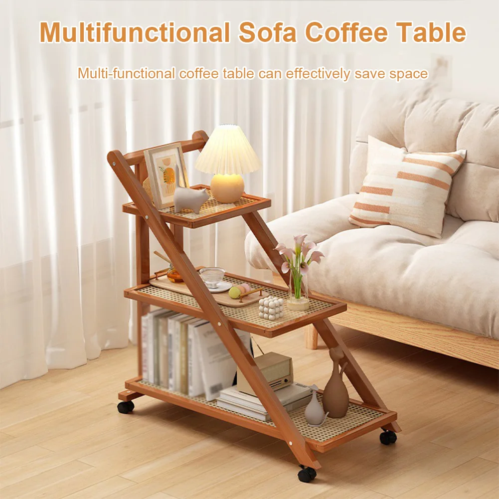 

Coffee Table 3 Tier Rolling Cart with 3-Tier Shelves Mobile Snack Side End Table Side Table with Wheels for Living Room Bedroom