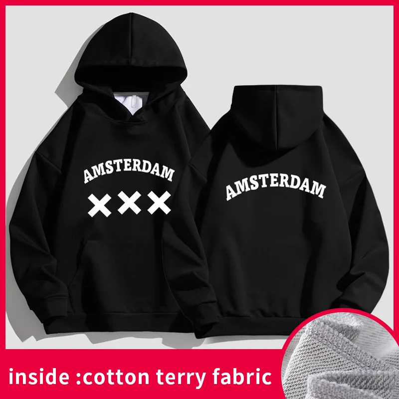 Amsterdam Hoodie Men\'s Unisex Sweatshirt Casual Oversize Tracksuit Black Brand Quality Clothing Streetwear Long Sleeve Pullovers