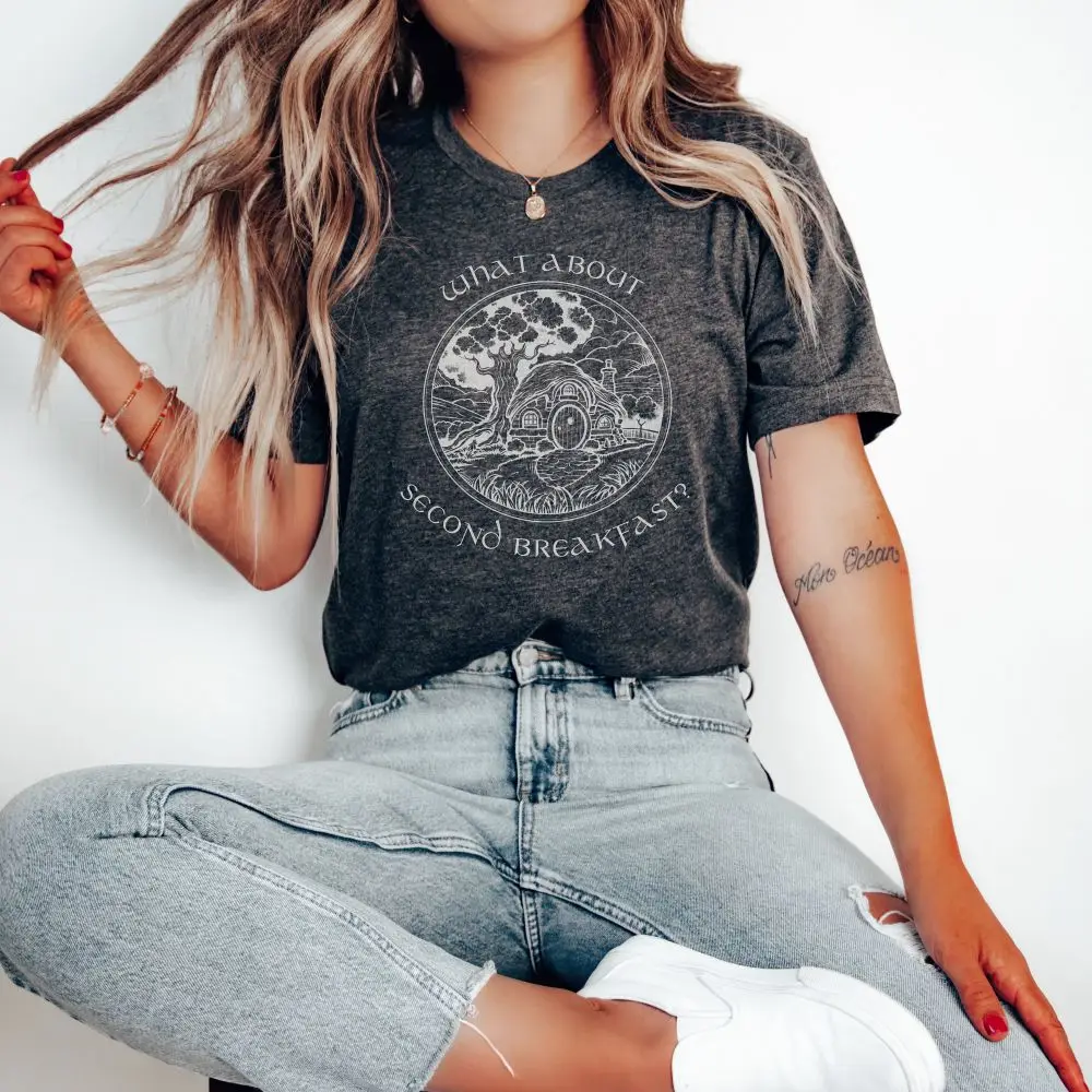Second Breakfast ringer Shirt Light Academia Literary Gift Iterature Book Lover Casual Apparel Y2K Top Daily Trendy Streetwear