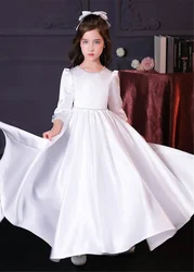 Elegant White Flower Girl Dress for Wedding Concert Princess Bow Birthday GIFT Concert Junior Bridesmaid First Communion Gowns